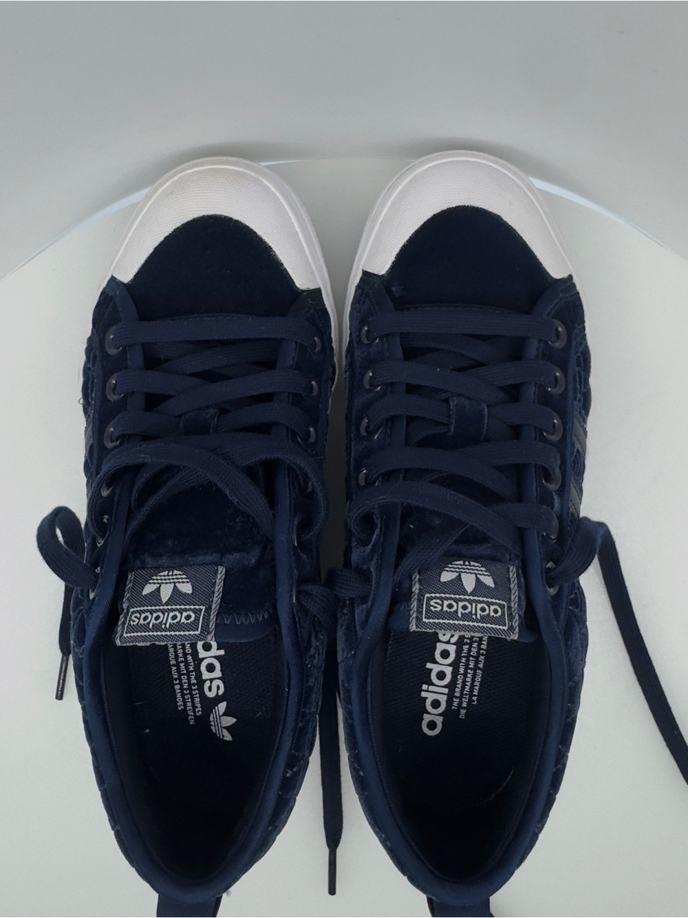 Adidas Originals Nizza Platform Sneakers | Size 7 | Quilted Navy Blue Velour EUC - Picture 7 of 9